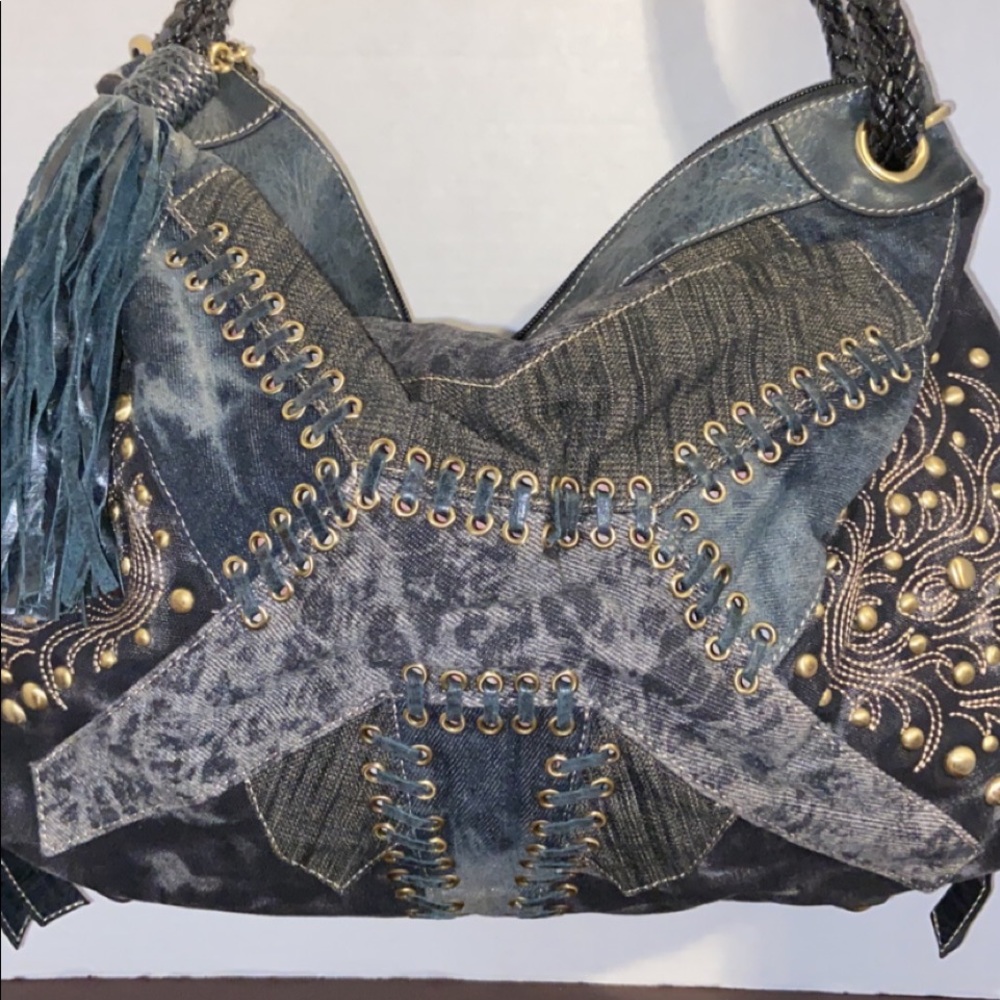 Sharif black/gray denim like handbag